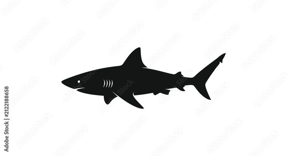 Obraz premium Great White Shark Silhouette Against White Background Black Shape