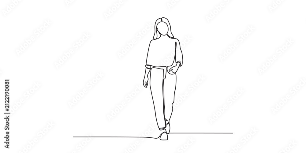 Obraz premium Continuous one line drawing of a stylish woman walking.