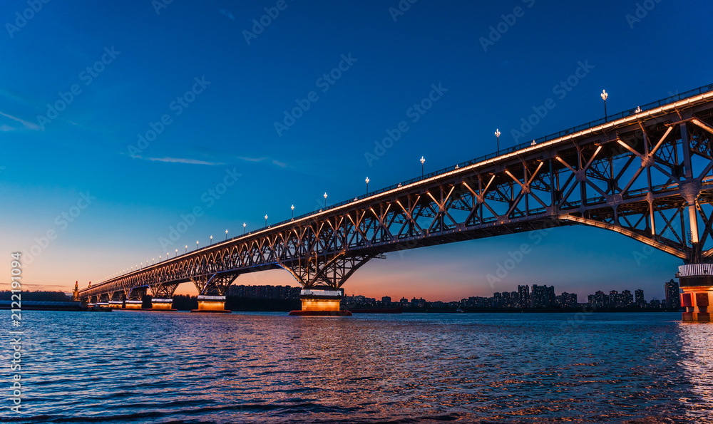 Fototapeta premium Night Suspension Bridge bridge night suspension water modern