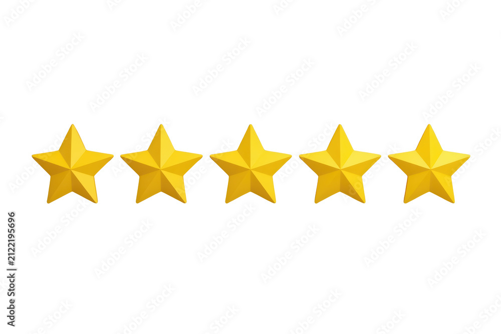 Fototapeta premium Row of five faceted golden rating stars