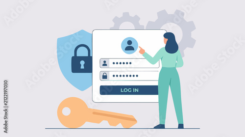 Photography User logging in to online account, digital security and authentication concept