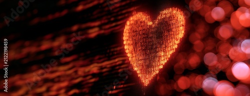 Abstract visualization of digital love with glowing heart shape  