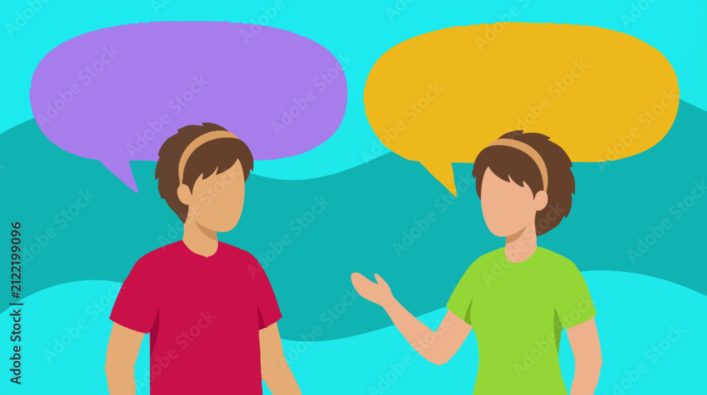 Fototapeta premium Conversation concept with two stylized people and blank speech bubbles