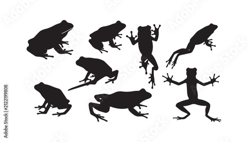 black and white silhouette set of frog very high quality vector illustration.