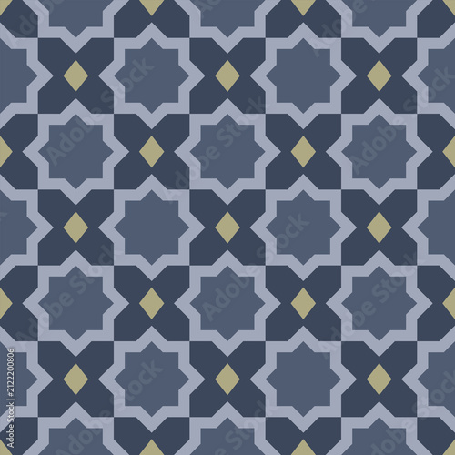 Japanese Geometric Flower Mosaic Vector Seamless Pattern