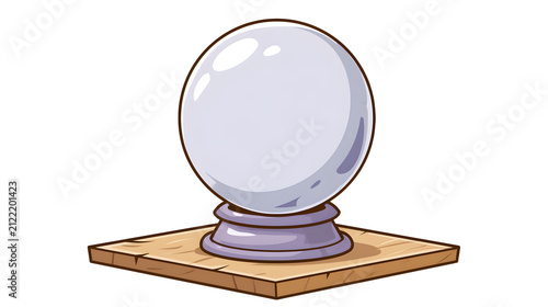 crystal ball placed on a wooden table surface, halloween decoration, flat vector illustration, clean bold outlines, minimal shading, isolated on white background
