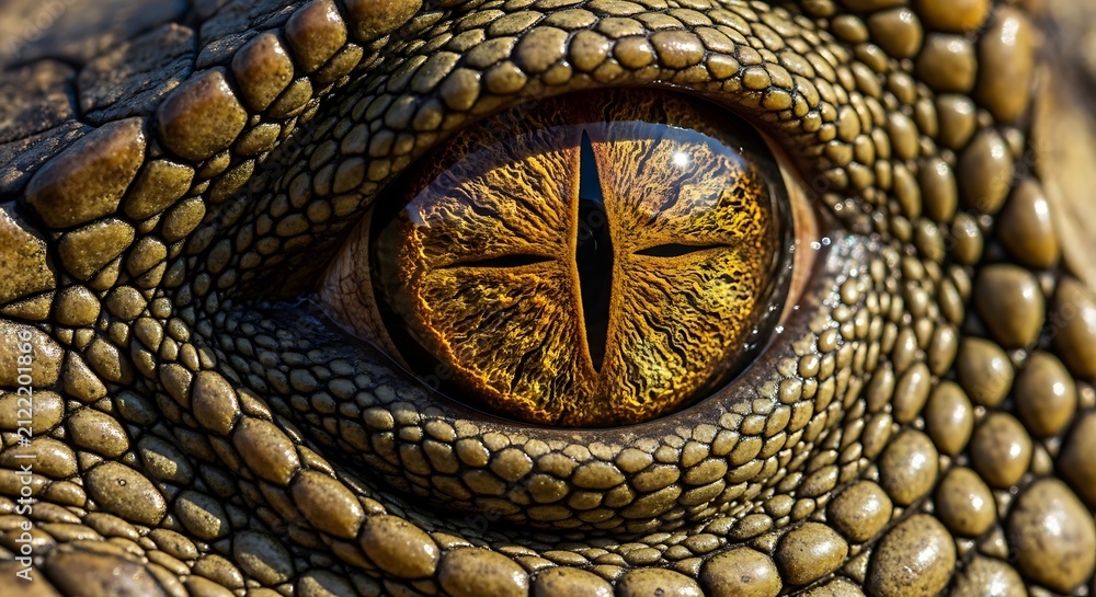 Fototapeta premium Close up of a predatory reptile eye with detailed golden iris and scales