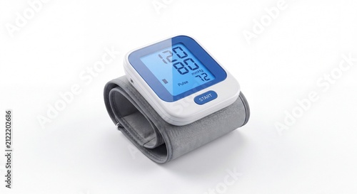 A digital wrist blood pressure monitor displaying a reading of 120 over 80 on a white background.