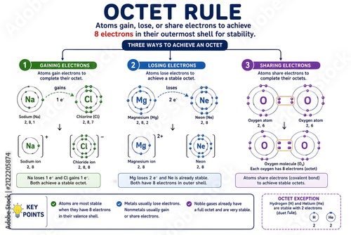 Octet Rule Diagram Showing Electron Gain Loss and Sharing for Stable Atoms