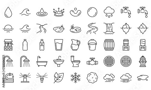 Foto Set of various water and plumbing related line icons featuring an editable strok