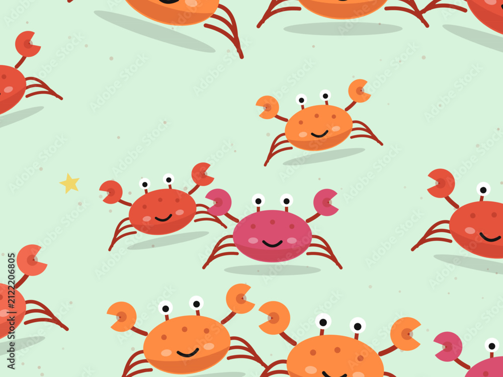 Fototapeta premium Kawaii Crab Pattern Summer Seaside Background