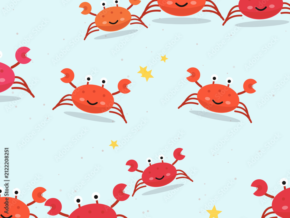 Fototapeta premium Cartoon Crabs with Pincers Kids Beach Pattern