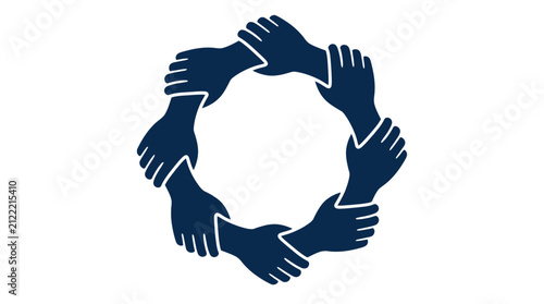 Hands interlocked in a ring convey the strength of community and the collective power of human cooperation.