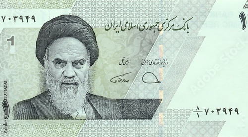 10000 Ten Thousands Rials Iran with the image of Imam Ruhollah Khomeini. Money of Iran