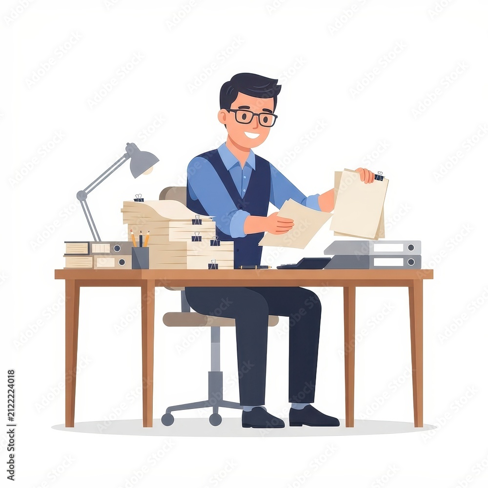 Fototapeta premium Man working at desk with paperwork