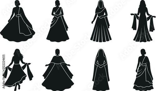 Canvastavla Black Silhouette Icons of Traditional Dresses with Head Coverings and Cultural F