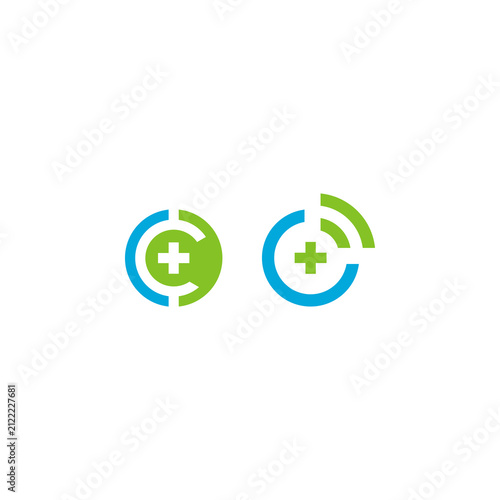 Modern Healthcare Digital Connectivity Icon Set Featuring Medical Cross Symbols and Circular Network Wave Patterns for Telemedicine Applications