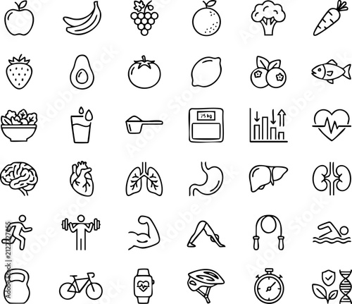 Foto Health fitness and wellness lifestyle line icons set for medical nutrition with