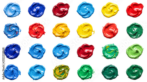 Fotografie Colorful acrylic paint swatches grid on isolated white background