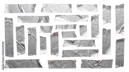 Konstfotografi Silver duct tape strips collection on white background