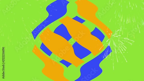 Colorful Abstract Geometric Ribbons Animation with Fireworks Effect on Green Background