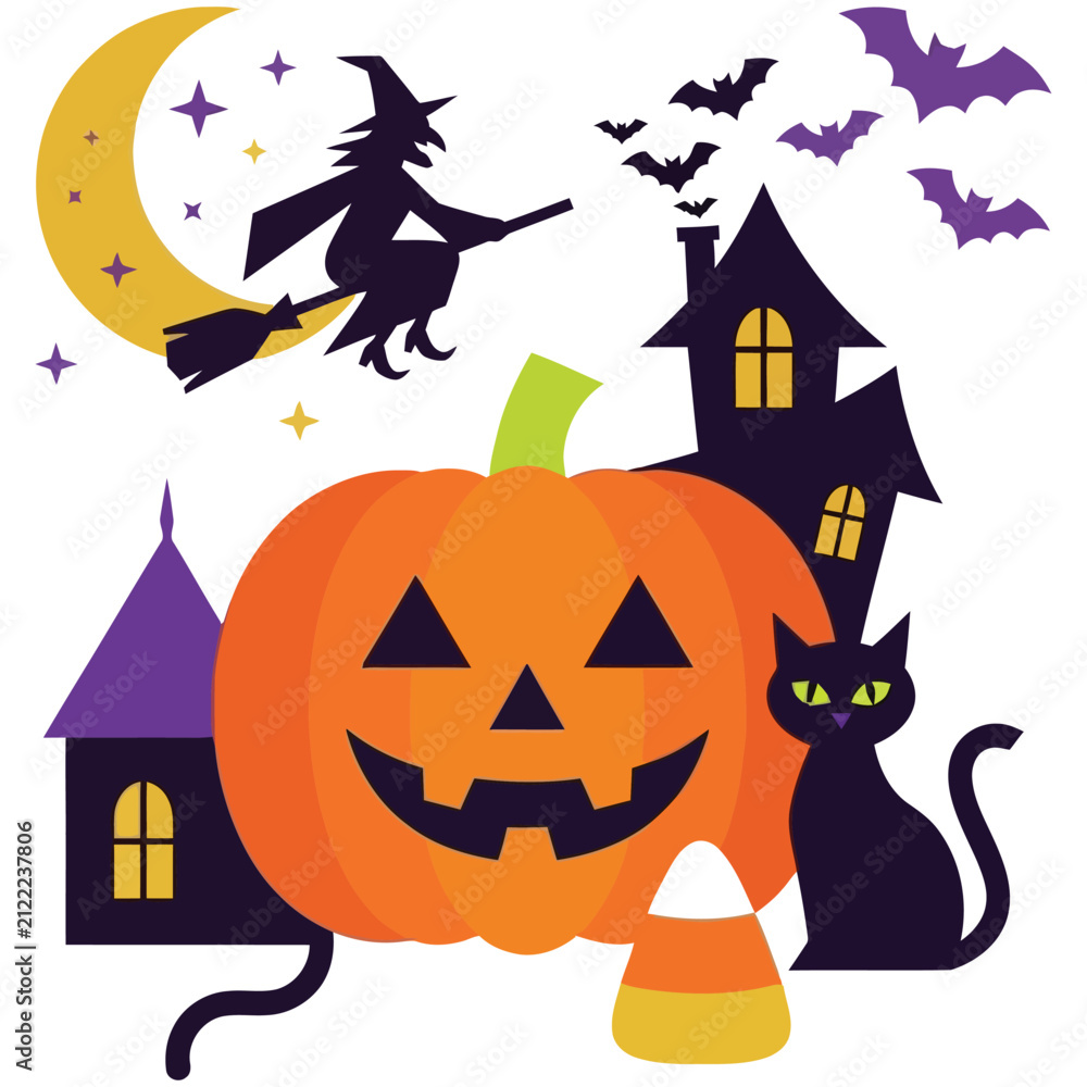 Fototapeta premium Set of halloween icons for festive decoration with halloween, collection