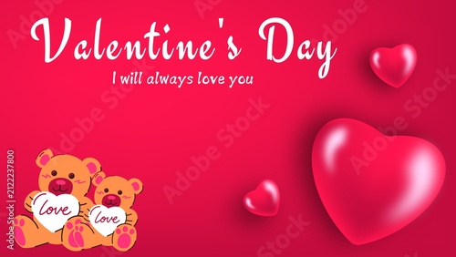 Foto Romantic Valentine's Day Background with Teddy Bears and Red Hearts
