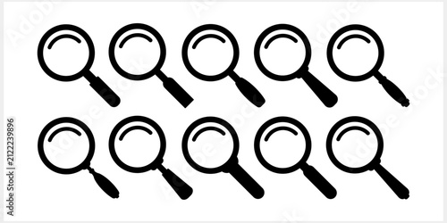 Magnifier Loop Magnifying glass Icon. Stencil Lupe. Vector stock illustration