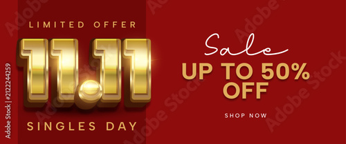 Premium 11.11 Singles Day Limited Offer Horizontal Web Banner with Luxury Gold Typography
