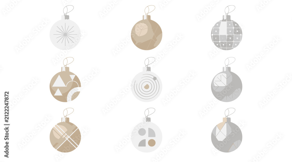 Obraz premium Set of nine christmas ornaments with various designs and neutral colors