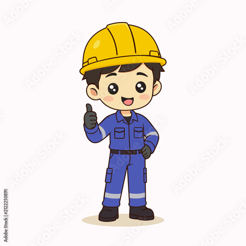 Cartoon Illustration of a Smiling Construction Worker
