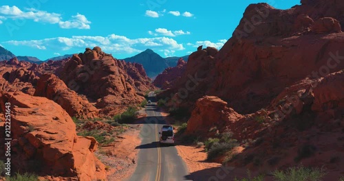 Traffic Driving Through Valley of Fire State Park, Nevada