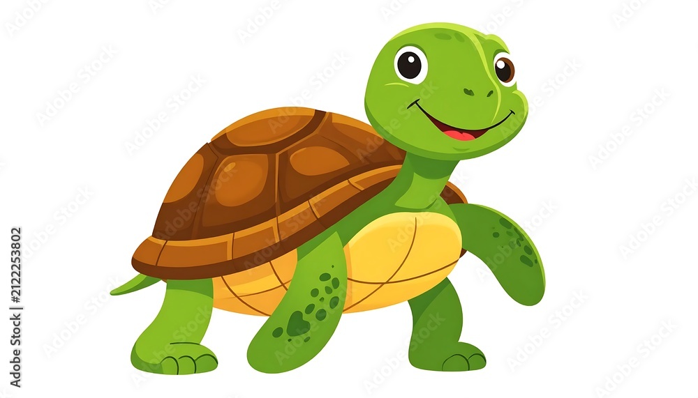 Obraz premium Cartoon green dinosaur character with brown shell.