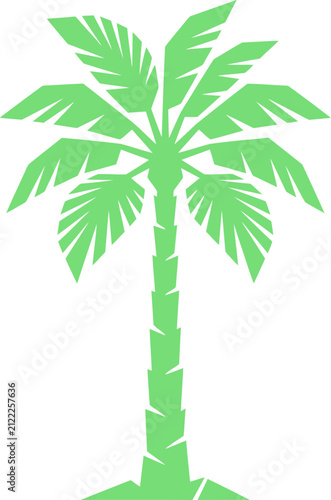 Stylized geometric green palm tree silhouette isolated on transparent background