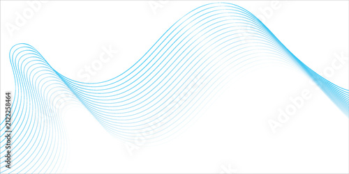 Blue thin wavy line flow pattern. Light undulate flowing shape background. Abstract water or air stripe wallpaper. Vector smooth curve gradient element for report, banner, presentation, poster, flyer