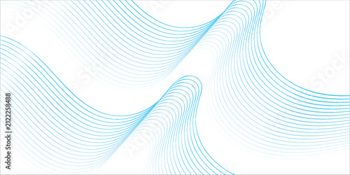 Blue thin wavy line flow pattern. Light undulate flowing shape background. Abstract water or air stripe wallpaper. Vector smooth curve gradient element for report, banner, presentation, poster, flyer