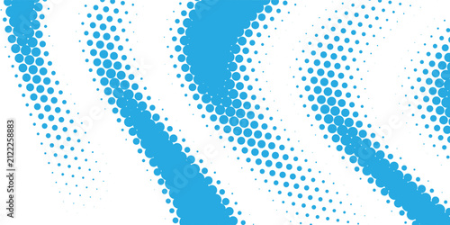 Clean blue and white abstract background featuring soft curved halftone dot wave mesh.
