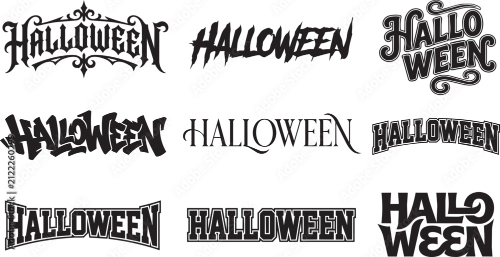Fototapeta premium Creative halloween typography designs in black and white vector style