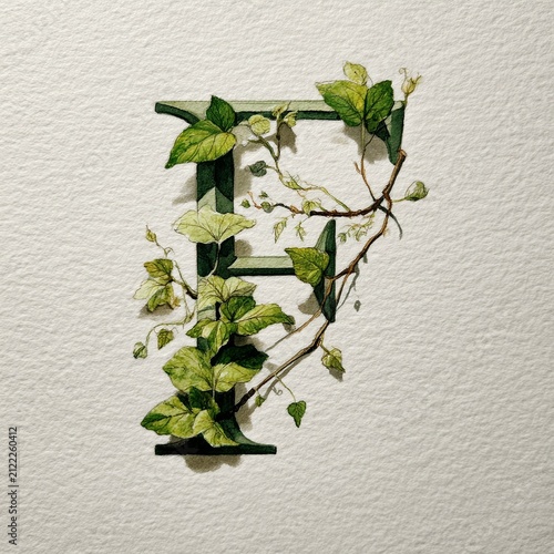 Botanical Letter P Monogram Watercolor Floral Greenery Vintage Initial Design Art