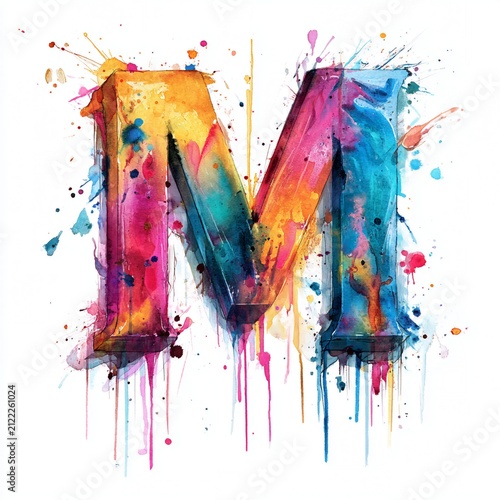 Vibrant Watercolor Letter M Splash Art Colorful Typography Design