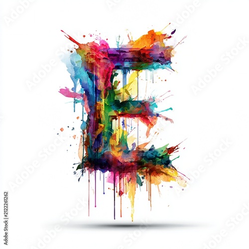 Vibrant Watercolor Splash Letter E Typography Artistic Design Abstract Brushstroke Graffiti