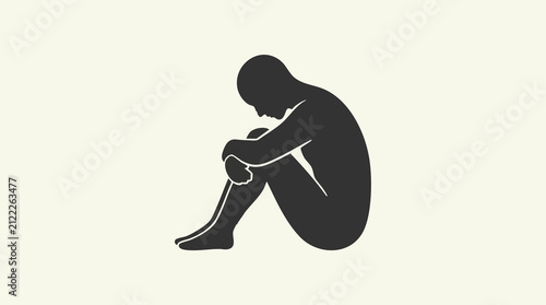 Bild auf Leinwand Silhouette of a sad person sitting in a fetal position, depicting depression or