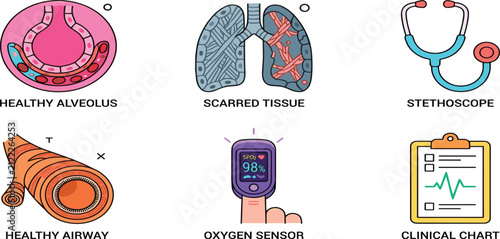 Foto Pulmonary Medical Diagnosis and Respiratory Care Vector Icon Set Featuring Healt