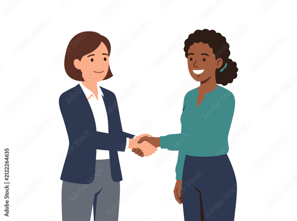 Fototapeta premium Two Professional Women Shaking Hands In Office Setting.