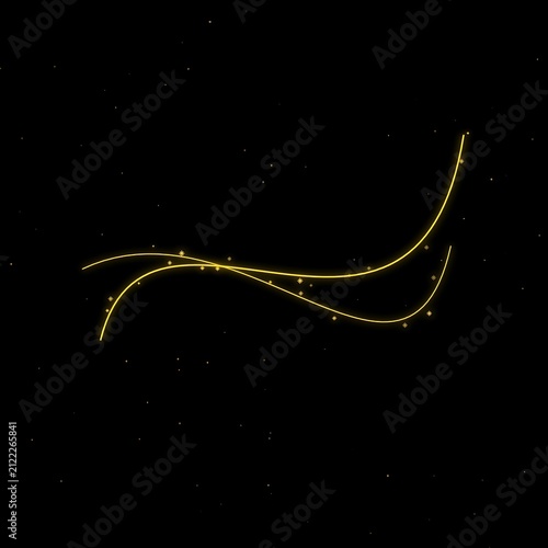 Abstract golden glowing light waves with sparkles on a dark background