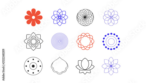 Collection of geometric flower and mandala vector symbols for design with graphic design illustration decoration background ornamental symbolism