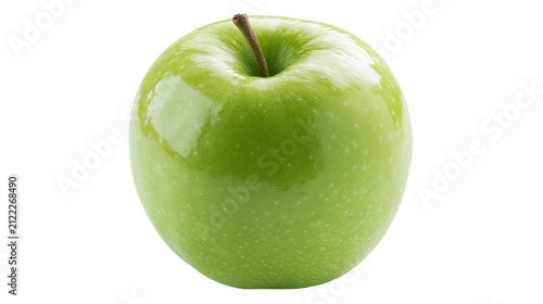 Fotografie Shiny green apple with stem, isolated on transparent background