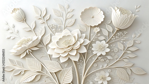 Exquisite white floral bas relief sculptural wall art decoration