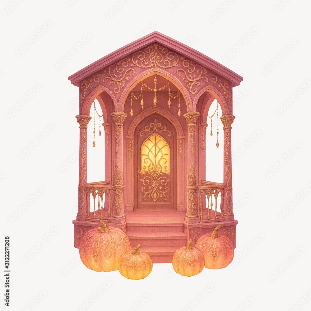 Fototapeta premium Whimsical pink porch illustration