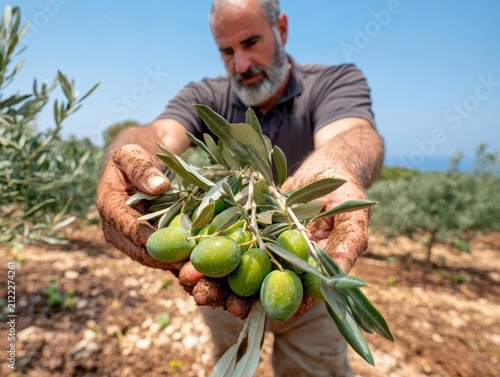 Man harvesting fresh olives from a tree.